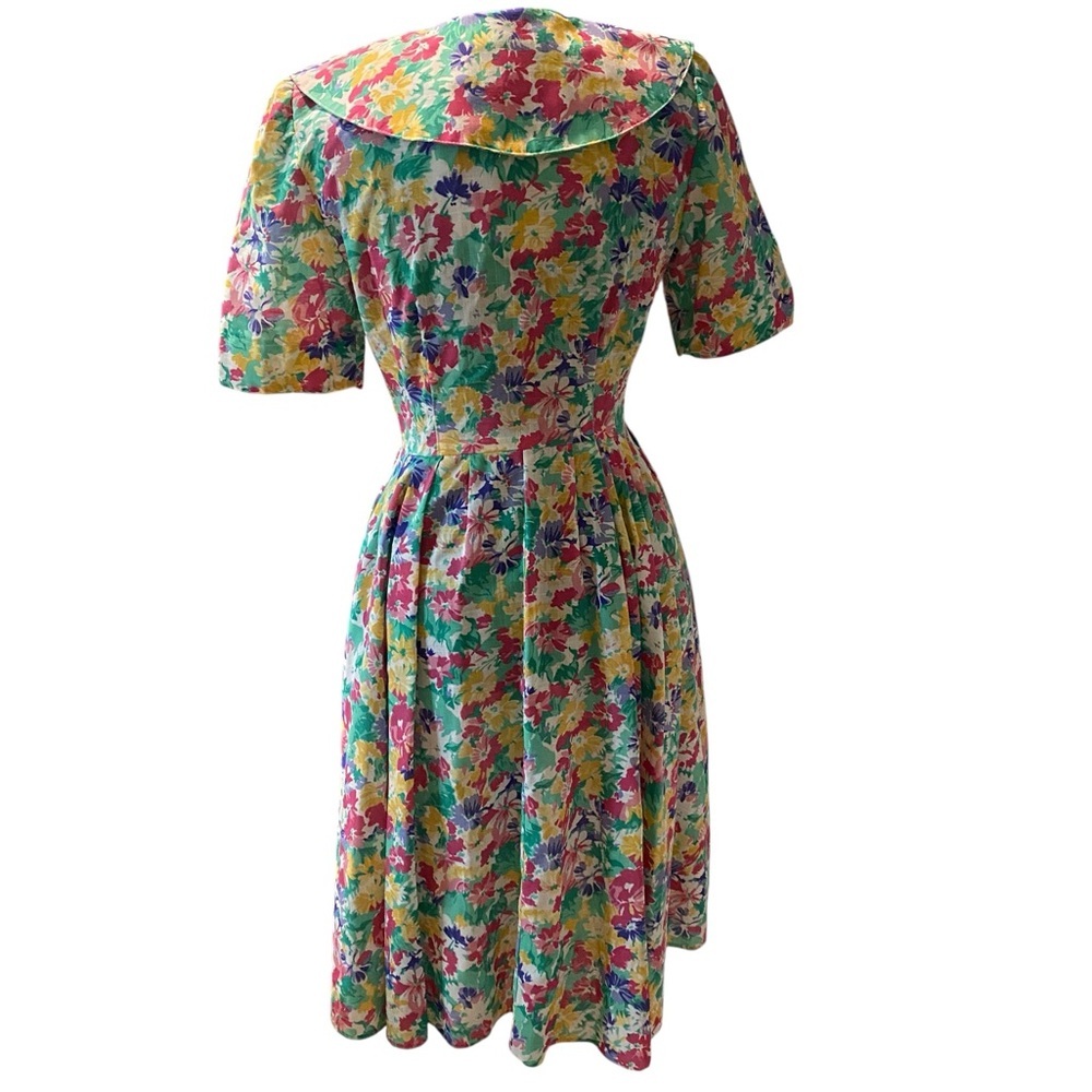 Vintage 80s Floral Button-Front Dress With Sailor Collar Size Small - Picture 5 of 10